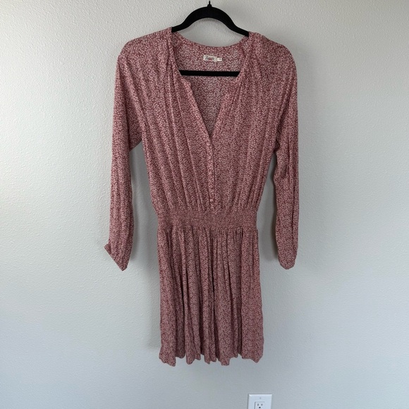 Faherty Montara Leaf Batik Long Sleeve Dress Pink Floral Casual Boho Women Small - Picture 4 of 16